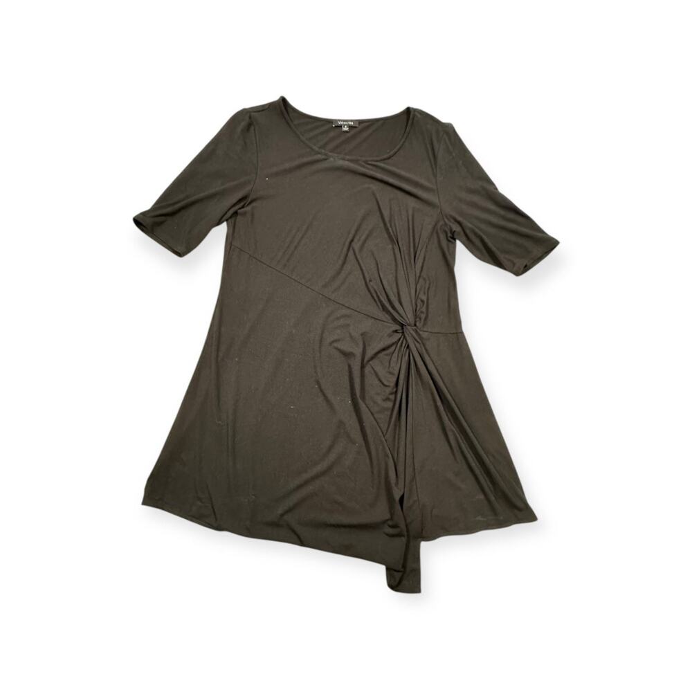 Vision 155 Dress Women S Black‎ Short Sleeve Knot Detail Rayon Knit Workwear